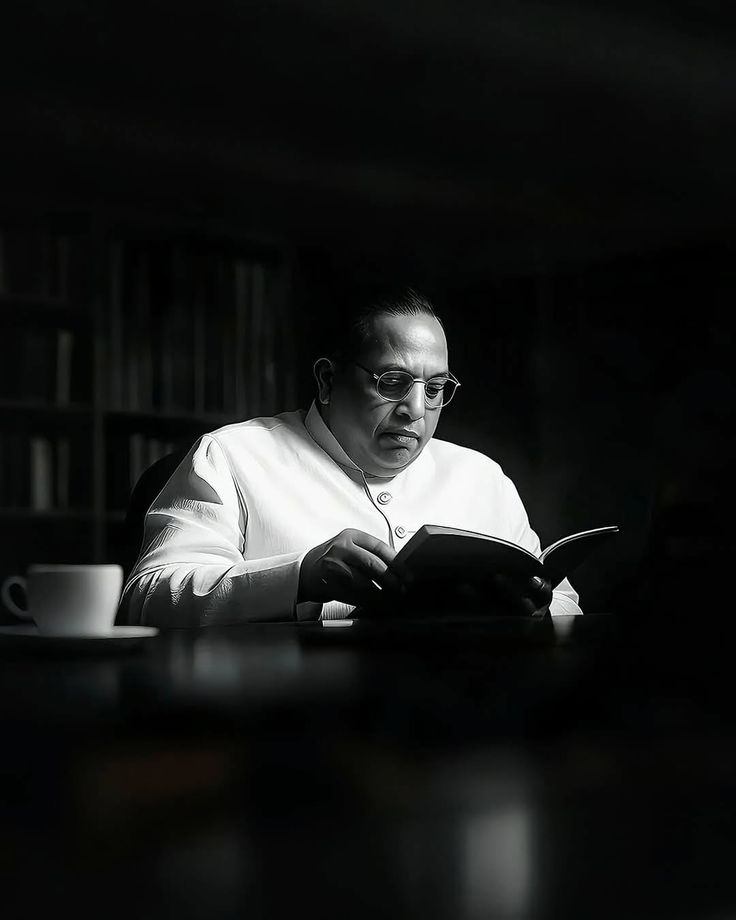 Dr. B.R. Ambedkar reading beside the Buddhist study tradition