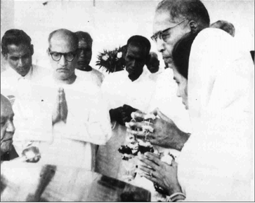 Dr. B.R. Ambedkar embracing Buddhism at Nagpur on 14 October 1956